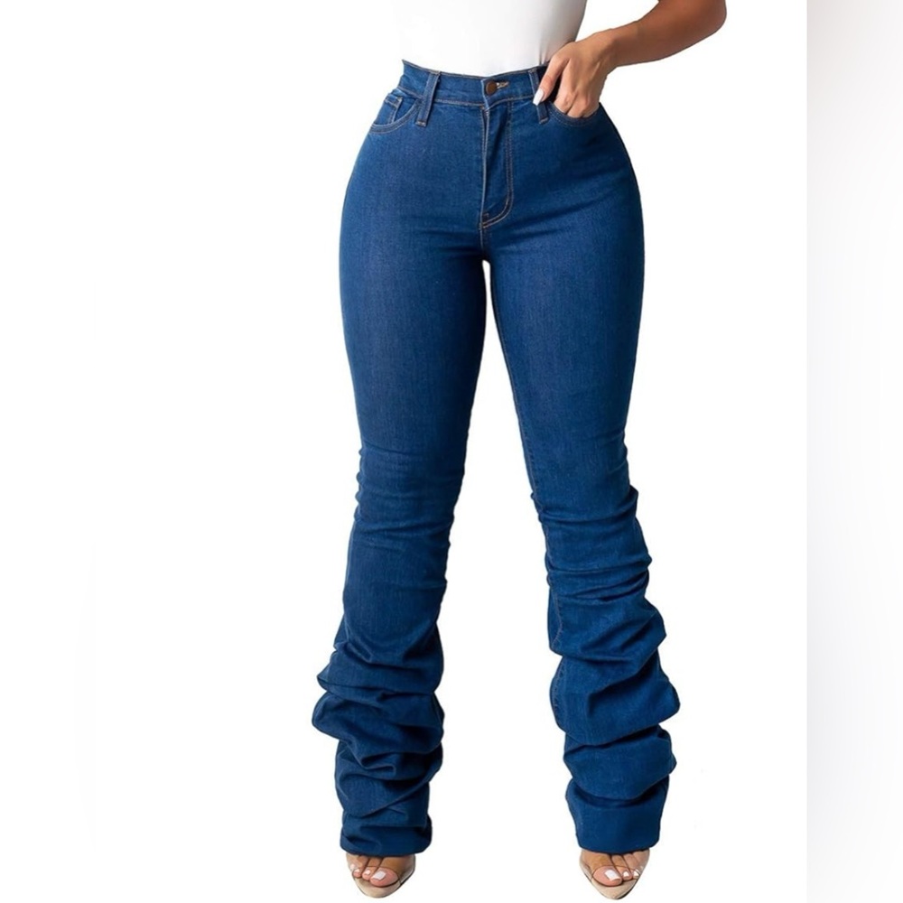 Women’s High Waisted Scrunch up Bootcut Denim Jeans